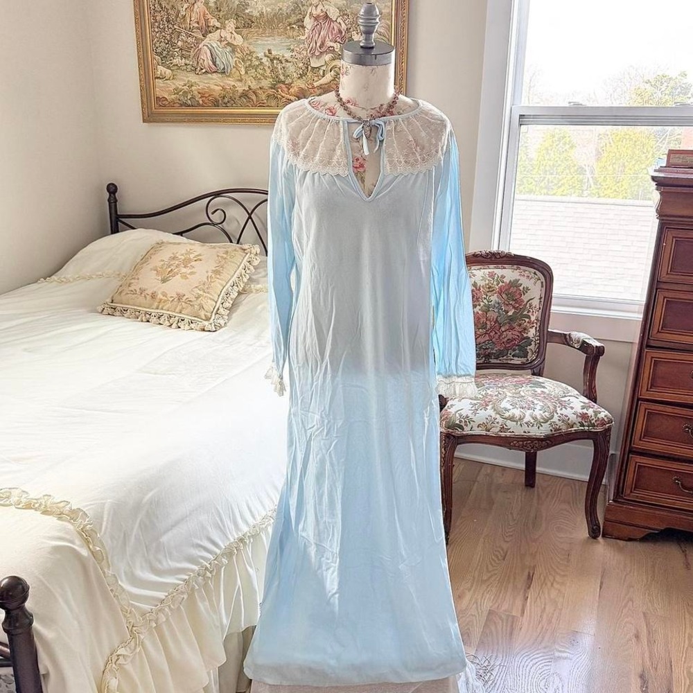 70s‎ jcpenney baby blue long sleeve nightgown size medium